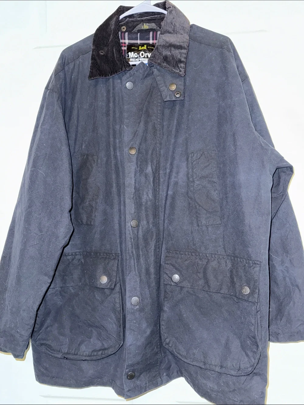 Mc Orvis Navy Waxed Cotton Field Jacket with Corduroy Collar